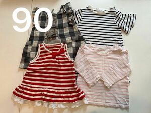 ベビー服　キッズ服　子供服　90 女の子　まとめ　ワンピース　チュニック　ノースリーブ　夏服　ロングTシャツ　チェック　ボーダー