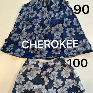 CHEROKEE チェロキー　ベビー服　子供服　90 100 花柄　ブルー　ノースリーブ　上下セット　セットアップ　夏服 女の子