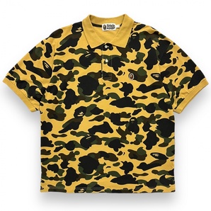 美品 A BATHING APE ア ベイシング エイプ BAPE 1STCAMO ONE POINT RELAXED FIT POLO 半袖 カモフラ 総柄 コットン ポロシャツ L 迷彩の画像1