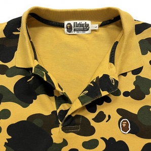 美品 A BATHING APE ア ベイシング エイプ BAPE 1STCAMO ONE POINT RELAXED FIT POLO 半袖 カモフラ 総柄 コットン ポロシャツ L 迷彩の画像3