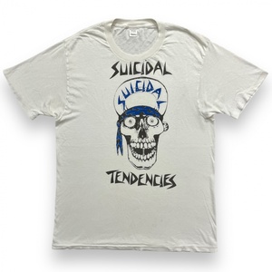 80s VINTAGE USA製 SUICIDAL TENDENCIES スーサイダル テンデンシーズ 半袖 プリント Tシャツ 丸胴 バンT シングル JOCKEY 古着 L ホワイト