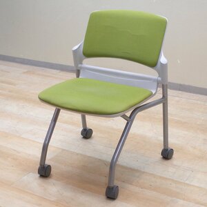 Yoko Uchida MF-180N Nesting Chair Зеленый стул для совещаний без локтей Стул для конференций Лекционный ролик KK12066 Подержанная офисная мебель