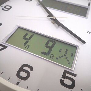 ノア精密 MAG 掛け時計 ホワイト 電波時計 クロック スイープ秒針 カレンダー 温湿度計 オフィス 事務所 家電 EG13582 中古オフィス家電の画像5