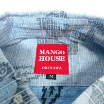 【日本製】美品 MANGO HOUSE マンゴーハウス 沖縄かりゆし 和柄 裏地使い ボタンダウン アロハシャツ Mサイズ ブルー系 aloha shirt_画像9