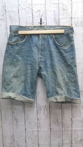 Levi リーバイス Levi Strauss リーバイ ストラウス 501　ダメージ　裾幅カット　ハーフ デニムパンツ W34　L30 ブルー 男 1203000013790