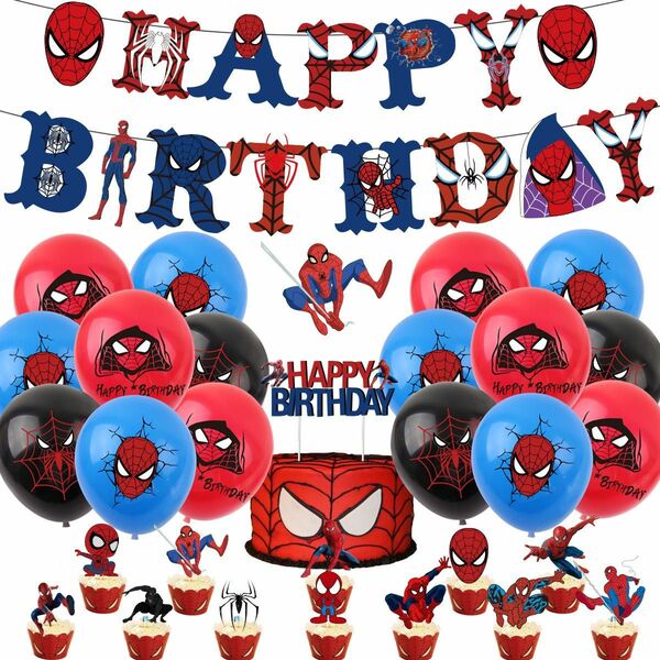 送料無料 誕生日 バルーン スパイダーマン風船 happybirthday ガーランド バースデー 飾りつけ ケーキトッパー