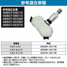 [4個] 空気圧 センサー 315Mhz トヨタ シエナ 2006-2017年 TPMS タイヤ 42607-08010 42607-04010 42607-0C030 42607-0C050_画像5