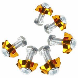 [ postage 220 jpy ] star * 6 piece set M6 aluminium color washer number bolt star shape car bike stainless steel bolt M6 1.0 neck under 20mm Gold gold 