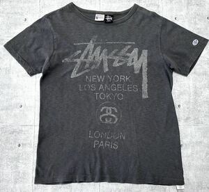 STUSSY Champion ランナーズタグ ワールドツアー 半袖 Tシャツ　　ステューシー チャンピオン 両面プリント フェード 玉9498