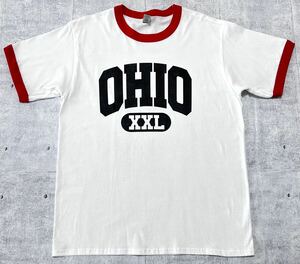 新品 GILADN OHIO STATE カレッジロゴ トリム Tシャツ　　リンガー 半袖 ギルダン オハイオ州立大学 ビッグロゴ デカロゴ 玉9488