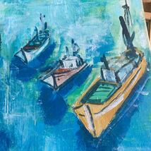 絵画 油絵 油彩 風景画 海 船 ボート 額装 額縁 作者不明 インテリア アート 美術品 F10_画像6