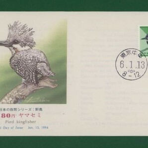 ☆コレクターの出品 ＦＤＣ『1994年 平成切手』ヤマセミ８０円 う-91の画像1
