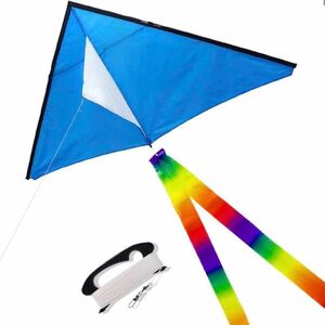 三角凧 凧 たこ 凧揚げ 凧上げ 100M凧糸 ハンドル 収納バッグ　ブルー