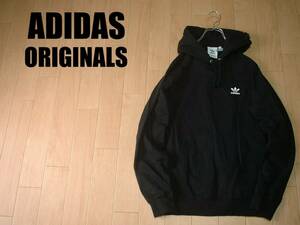 大人気adidas ORIGINALSワンポイントトレフォイルスウェットパーカー美品M黒ブラック正規アディダスオリジナルスジャージトップトレーナー