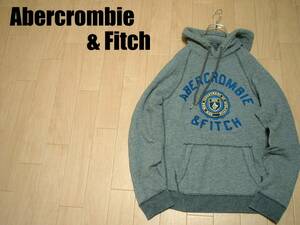 Abercrombie & Fitchアーチロゴビンテージ加工スウェットパーカーS杢グレー正規アバクロンビー&フィッチフーディフーデッドジャケット