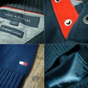 高級TOMMY HILFIGERプレミアムコットンニットワンポイント刺繍ハーフスナップセーターMネイビー正規トミーヒルフィガー紺PREMIUM COTTON春の画像3