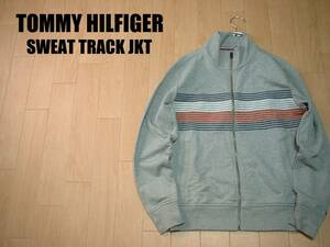 TOMMY HILFIGERジップアップスウェットトラックジャケット美品L杢グレー正規トミーヒルフィガージャージトップトレーナートミーボーダー