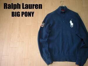 Ralph LaurenビッグポニーハーフジップリブスウェットM紺ネイビー正規ラルフローレンBIG PONYスーサイドスキーワッペンSUICIDE SKI