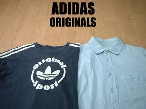 即戦力2着セットADIDAS ORIGINALS長袖ロンTシャツ&コットンオックスシャツLトレフォイル正規アディダスオリジナルスジャージトラックトップ