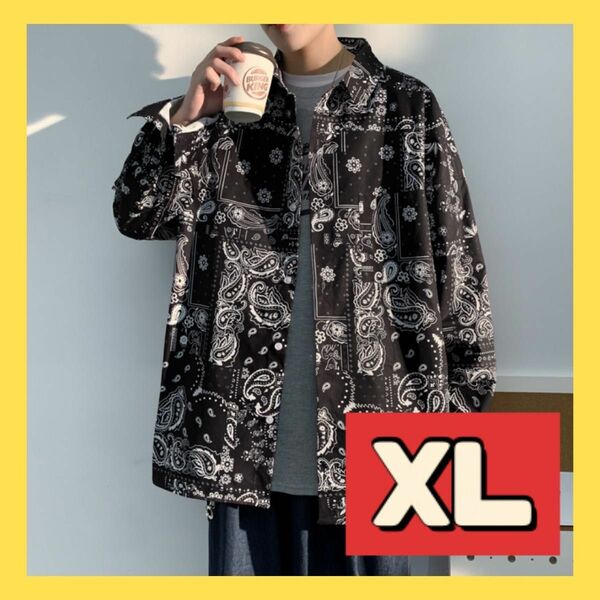 ★大人気★ ペイズリー柄 メンズ ルーズシルエット 長袖シャツ XL