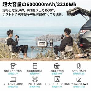 1B10z0M ポータブル電源 2200W 大容量 2220Wh/600000mAh 蓄電池 PSE認証済 AC(2200W 瞬間最大 4500W)の画像2