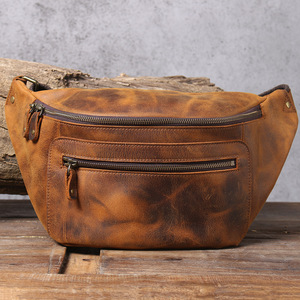  high capacity body bag original leather one shoulder bag men's sling bag waist bag hip bag belt bag cow leather leather . back 