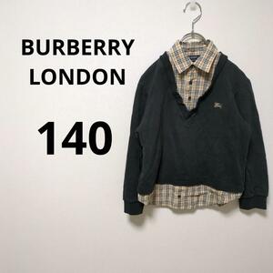 【BURBERRY】バーバリー（140A）レイヤードトレーナー＊チェックシャツ＊