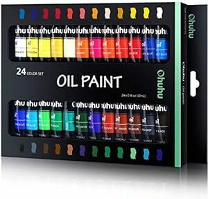 Ohuhu 油絵具 セット 24色 油絵 油絵の具 絵の具 絵画 画材 セット初心者 大人 男の子 女の子 12ml ペイント チ