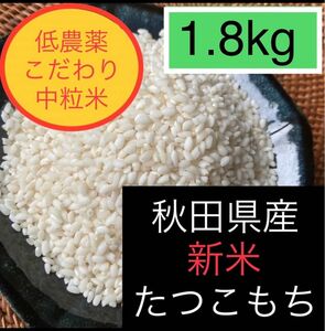 新米こだわり中粒米◎低農薬もち米　新米たつこもち【白米】1.8kg