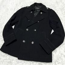 １円〜 極美品 BURBERRY BLACK LABEL バーバリーブラックレーベル Pコート ナポレオン 銀ボタン シャドーチェック 羊毛 Lサイズ ブラック_画像10