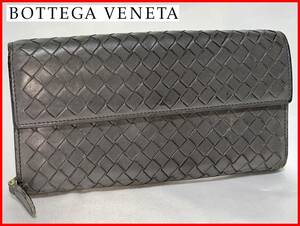 即決 BOTTEGA VENETA ボッテガベネタ 長財布 財布 グレー レディース メンズ D12