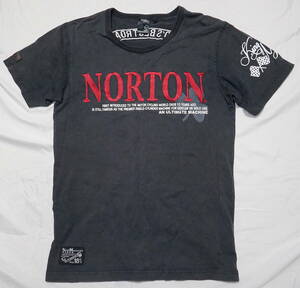 ☆送料無料☆ Norton Tシャツ 半袖 黒 チャコール 刺繍 サイズM USED　ノートン　中古　バイカー　ライダー