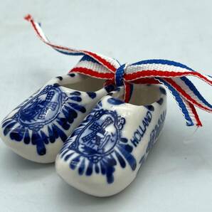 y1037E 1円スタート デルフト焼 オランダ 陶器製 靴 置物 デルフトブルー 伝統工芸品 お土産 ハンドペイント 陶器靴 インテリア 雑貨 小物の画像1