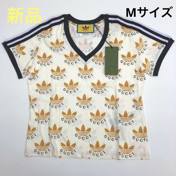 ☆未使用品☆グッチ × アディダス コラボ Tシャツ ベージュ M ロゴ