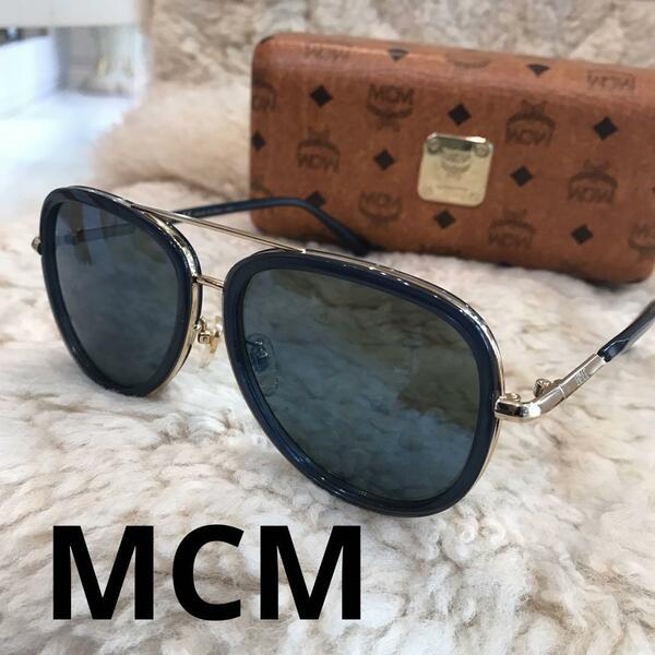 ★美品★MCM　サングラス　ティアドロップ　UVカット　ブルー　MCM629SA