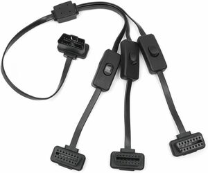 CarAngels スイッチ3つ付き OBD2 延長ケーブル 3分岐ケーブル 60cm フラットケーブル仕様 3分岐ハーネス より