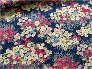 mets★5m*和柄*麻の葉フラワー和花*スケア*navy*コットン*生地A2