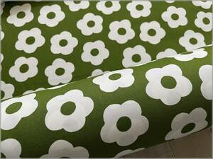 mets*5m*.... flower floral print *green*oks* cotton cloth 9G