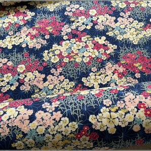 mets★5m*和柄*麻の葉フラワー和花*スケア*navy*コットン*生地A2の画像2