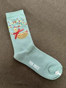 NO282* Pink House [2023 year new goods unused ] flower basket teti pattern socks blue group 