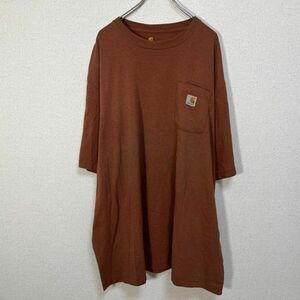 カーハート　半袖Tシャツ　胸ポケット　ワンポイントロゴ　ブラウン茶色F9 古着　入手困難　人気　ビッグサイズ　ゆるだぼ　エンブレムタグ