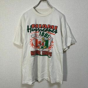 カレッジロゴ　半袖Tシャツ　マイアミハリケーン　アニマル　鳥　ホワイト白F9 古着　入手困難　人気　デカロゴ　ビッグロゴ　オレンジ