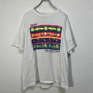 ヘインズ　メキシコ製Tシャツ　ビンテージ　イルカ　ハワイ　蝶々花柄白T49 古着　入手困難　激レア　希少　カラフル　クジラ　サーフィン