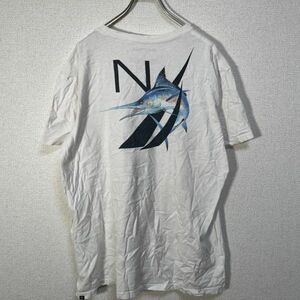 ノーティカ　メキシコ製Tシャツ　カジキマグロ　デカロゴ　白T　魚　71 古着　入手困難　激レア　希少　ビッグロゴ　ワンポイントロゴ