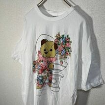 アニマル　USA製Tシャツ　クマ　ベアー　花柄　ぬいぐるみ　白Tロング71 古着　入手困難　激レア　アメリカ製　ビッグプリント_画像9