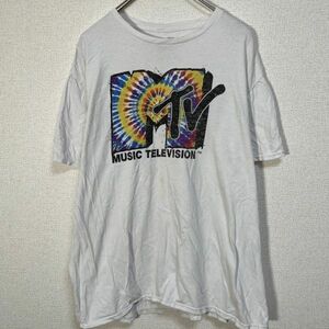 MTV　半袖Tシャツ　デカロゴ　ビッグロゴ　タイダイカラー　白T74 古着　入手困難　激レア希少人気 カラフル　紫　パープル　ビッグサイズ