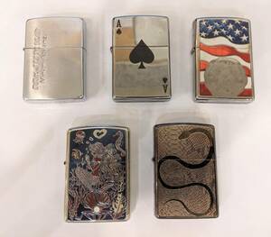 【11286】まとめて放出 ZIPPO まとめ 合計5種 オイル ライター 火花〇 煙草 嗜好品 喫煙具 喫煙用具 キャンプ アウトドア 焚火