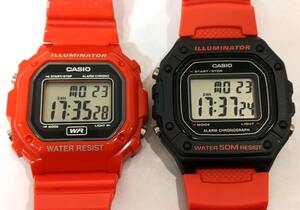 【11272】★2点とも稼動品★ CASIO カシオ 2点セット Ｇショック 3224 W-218H F-108WHC QZ クオーツ レッド デジタル文字盤 メンズ 腕時計