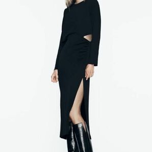 ZARA カットアウト　クレープワンピース　ミドル丈ワンピース　ドレス　結婚式　お呼ばれ