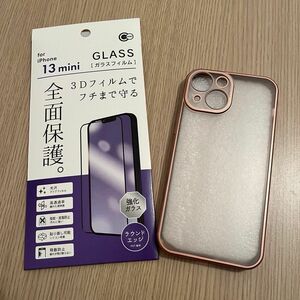 iPhone13mini ケース　ガラスフィルム　ピンクゴールド